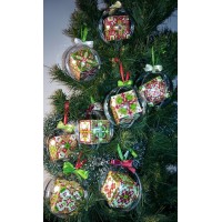 Набор шаров "Рождественские 1-8" - Алмазная вышивка, диаметр 8см (полная/квадратные)