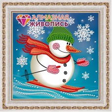 Картина стразами "Снеговик лыжник"